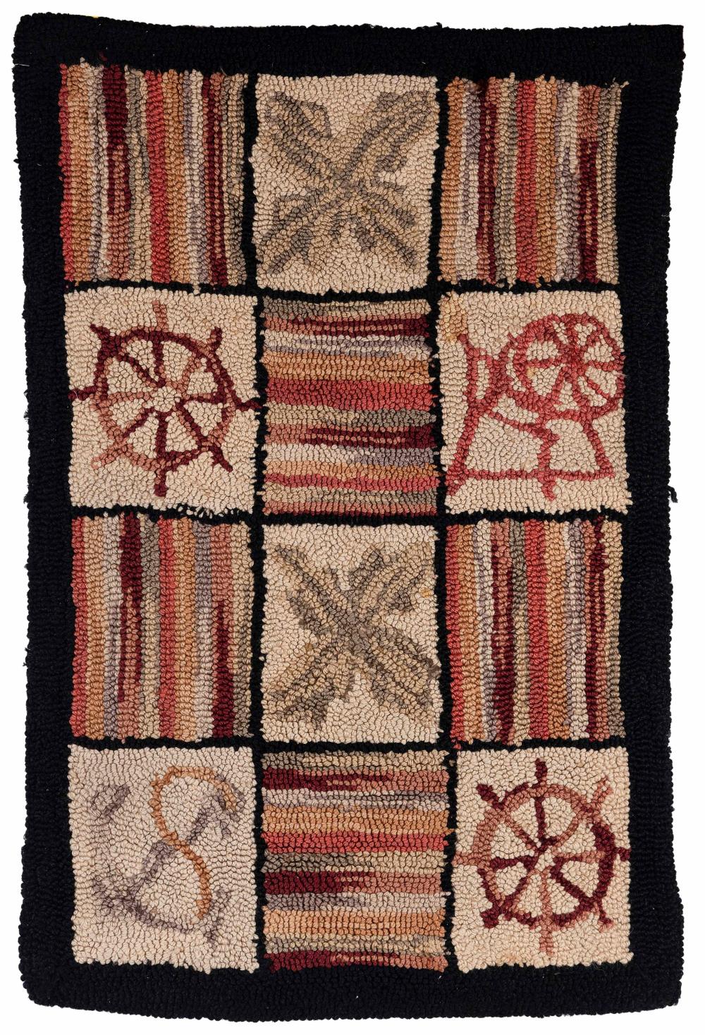 Appraisal: FOLK ART HOOKED RUG MID- TH CENTURY X FOLK ART