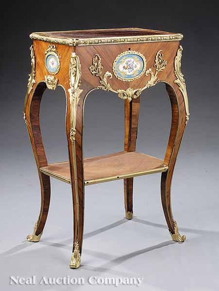 Appraisal: An Antique Louis XVI-Style Kingwood Parquetry Bronze and Porcelain-Mounted Table