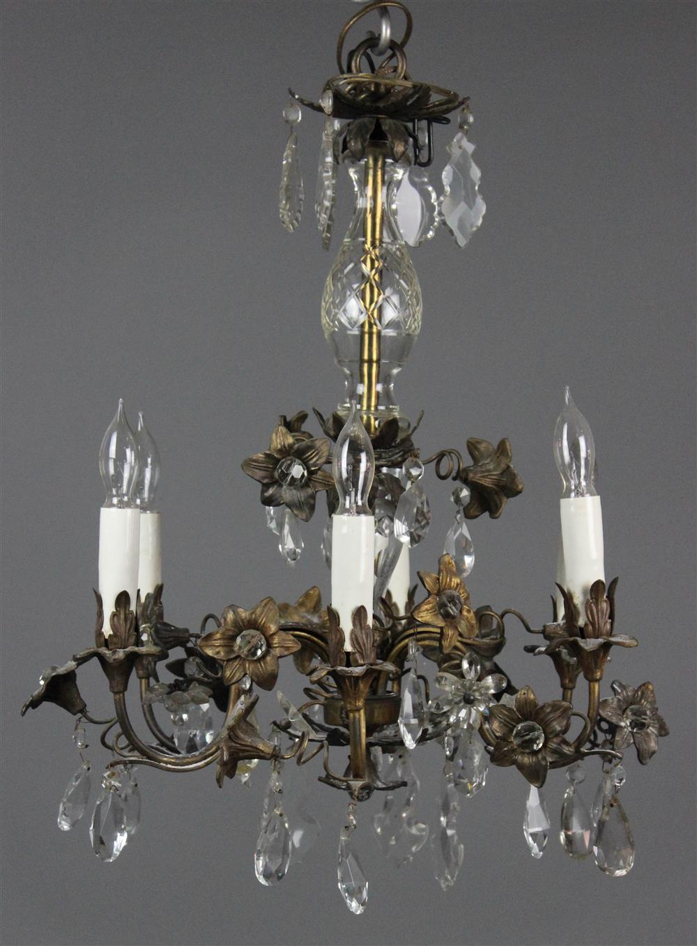 Appraisal: ART NOUVEAU STYLE GILT METAL SIX-LIGHT CHANDELIER having a baluster