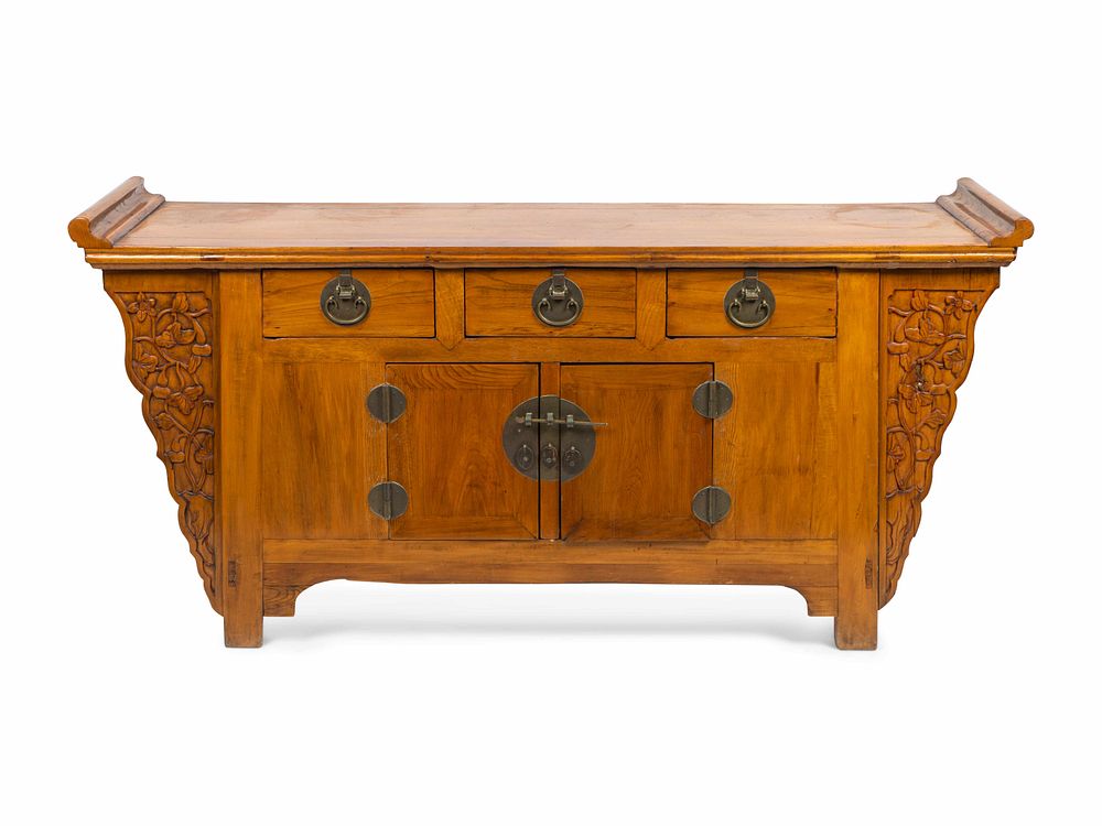 Appraisal: A Chinese Elmwood Altar Coffer Cabinet Height x width x