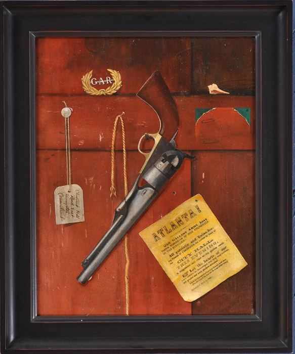 Appraisal: AMERICAN SCHOOL TROMPE L'OEIL Oil on canvas relined x in