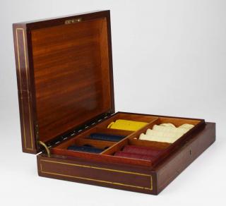 Appraisal: Ca Mahogany Brass Bound Poker Chip Case Ca Mahogany brass