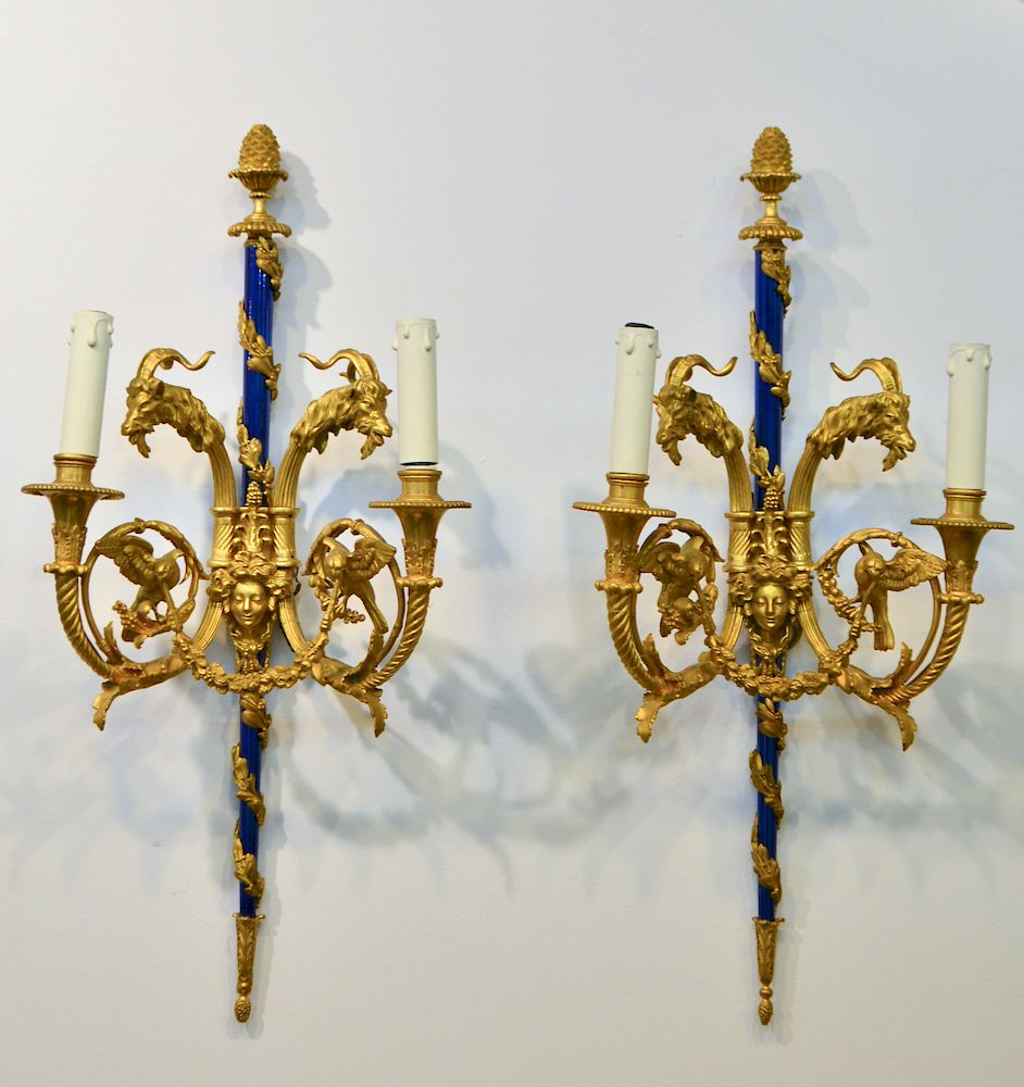 Appraisal: Louis XVI Style Gilt Bronze Enamel -Light Sconces Louis XVI