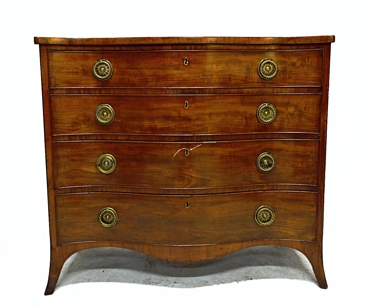 Appraisal: George III mahogany serpentine chest of four long graduated drawers