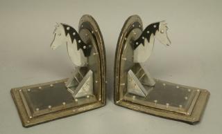 Appraisal: Pr Vintage Hammered Metal Lucite Horse Bookends Aluminum horse heads