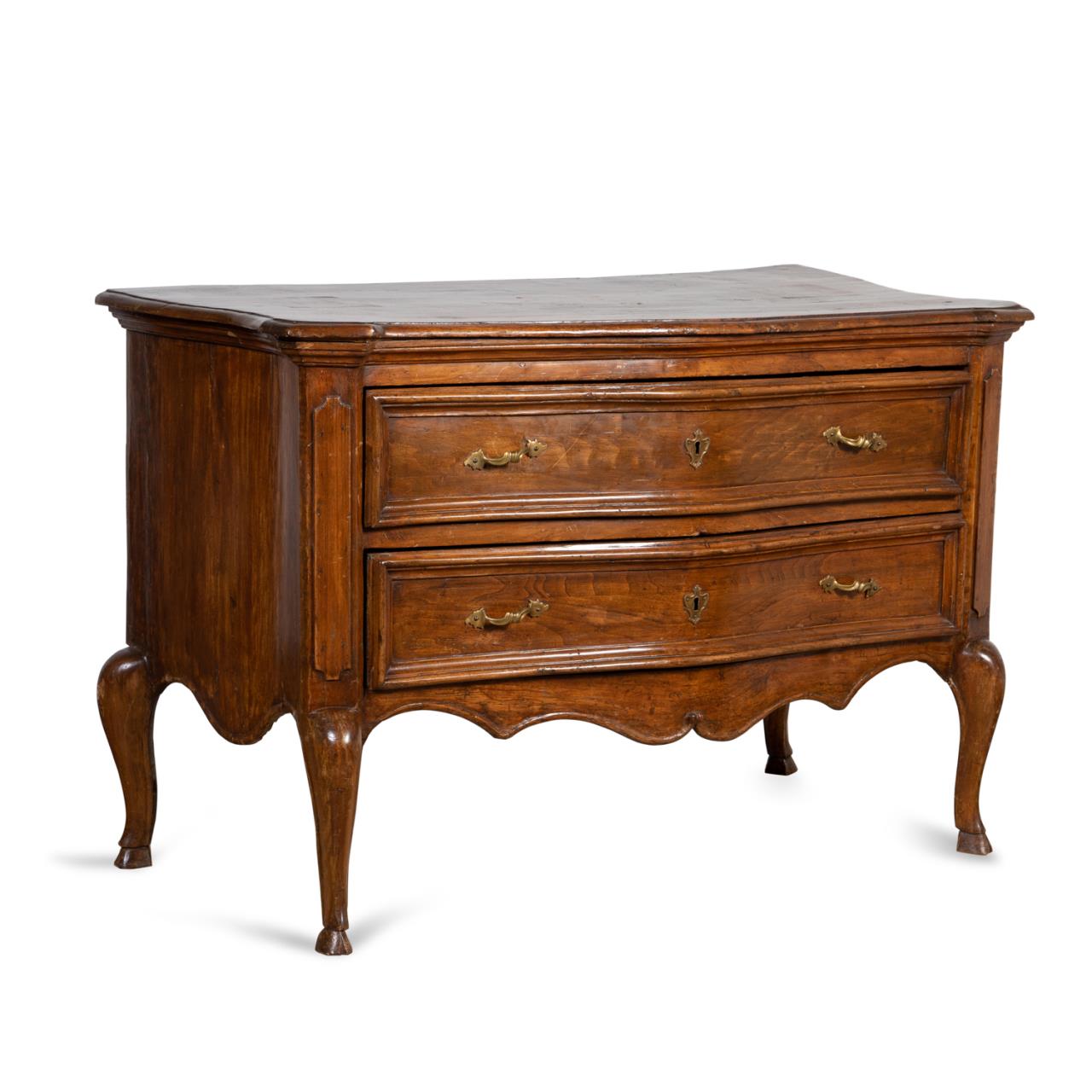 Appraisal: TH C ITALIAN ROCOCO TWO-DRAWER WALNUT COMMODE Italian th century