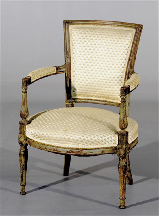 Appraisal: Louis XVI style carved and painted armchair late th early