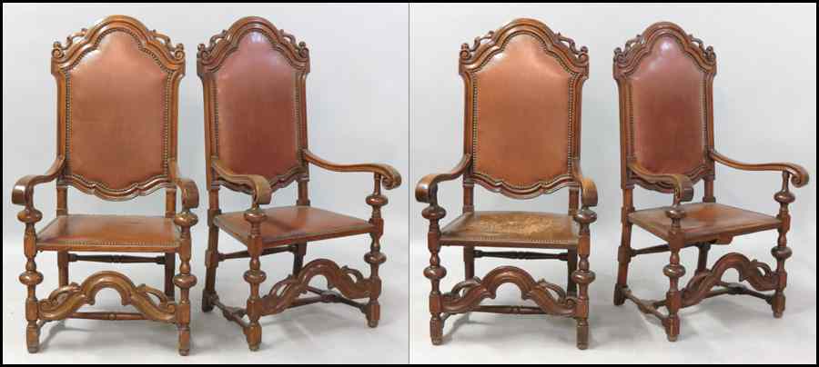 Appraisal: SET OF FOUR JACOBEAN STYLE CARVED OAK OPEN ARM CHAIRS