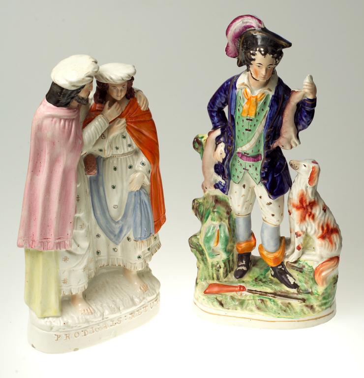 Appraisal: th CENTURY STAFFORDSHIRE FIGURE GROUP PRODIGALS RETURN both figures with