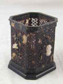 Appraisal: A Chinese tortoiseshell rectangular brush pot with ebony base the