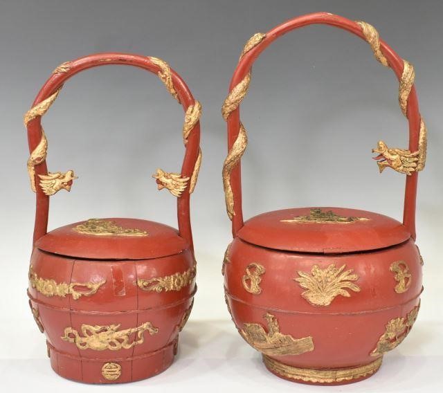 Appraisal: lot of Chinese parcel gilt lacquered wood wedding baskets similar