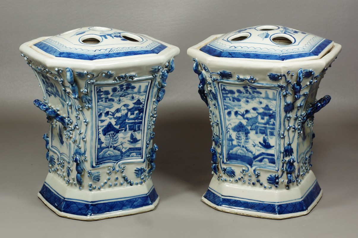 Appraisal: Pair of Chinese Export Canton pattern bough pots th C