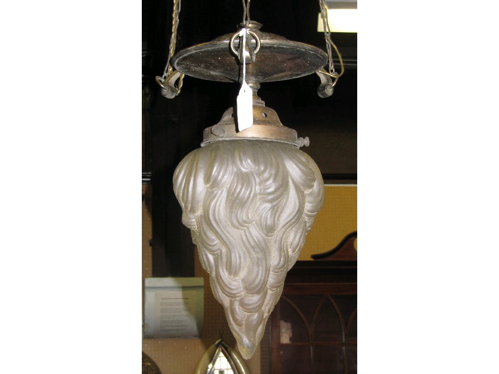 Appraisal: Gilt metal ceiling light with opalescent frame shade