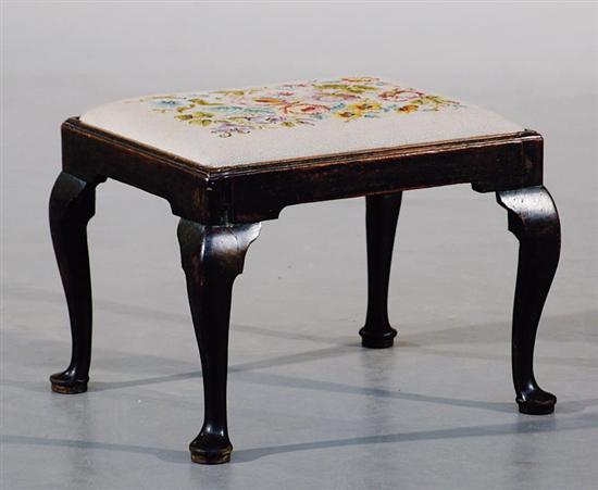 Appraisal: George III mahogany and needlepoint footstool circa floral slip seat