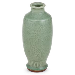 Appraisal: LONGQUAN CELADON GLAZED VASE Rouleau form with distinct green hue