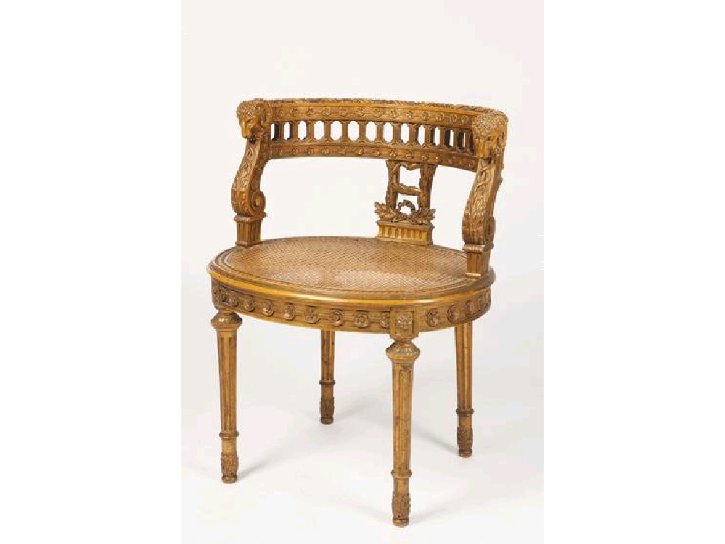 Appraisal: A LOUIS XVI STYLE GILT TUB CHAIR the U -shaped