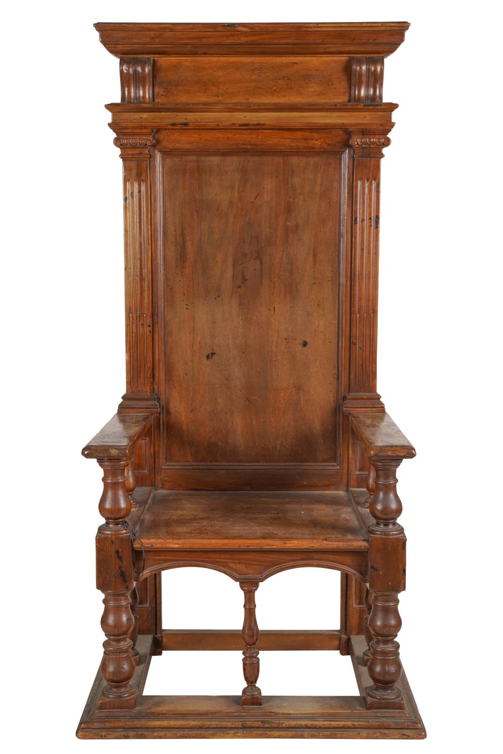 Appraisal: SPANISH STYLE CARVED WALNUT HALL CHAIRCondition with separation of veneer