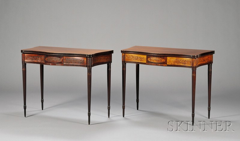 Appraisal: Pair of Federal Mahogany and Wavy Birch Inlaid Card Tables