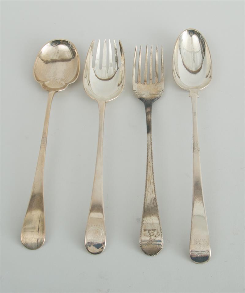 Appraisal: GROUP OF THREE GEORGE III CRESTED SILVER SERVERS AND AN