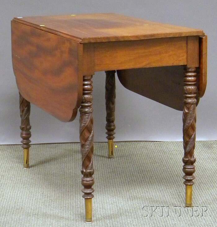 Appraisal: Late Classical Carved Mahogany Drop-leaf Table added brass feet