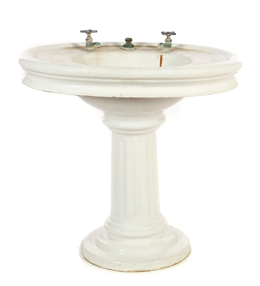 Appraisal: Antique Porcelain Pedestal Sink Good original condition Please Email or