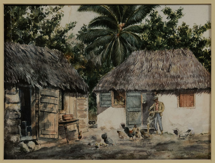 Appraisal: American School early th century Tropical Scene man feeding chickens