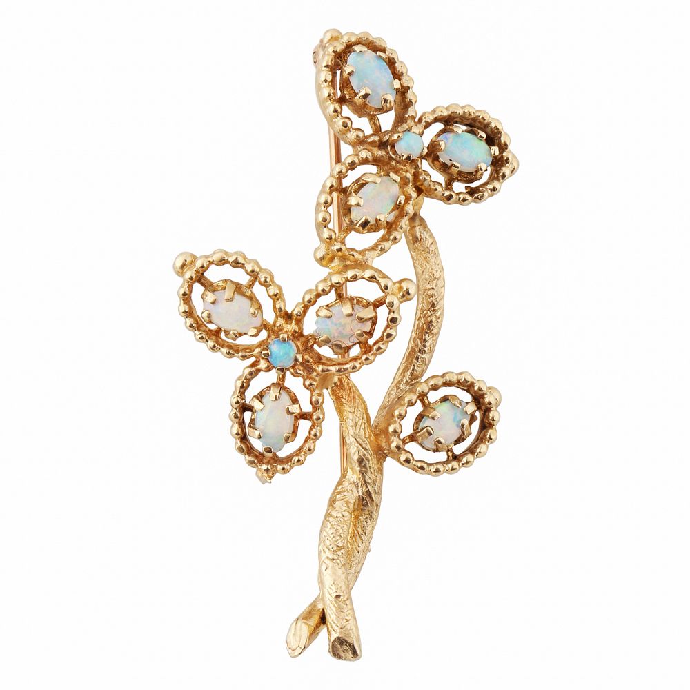 Appraisal: K GOLD FLORAL BROOCH WITH OPAL K GOLD FLORAL BROOCH