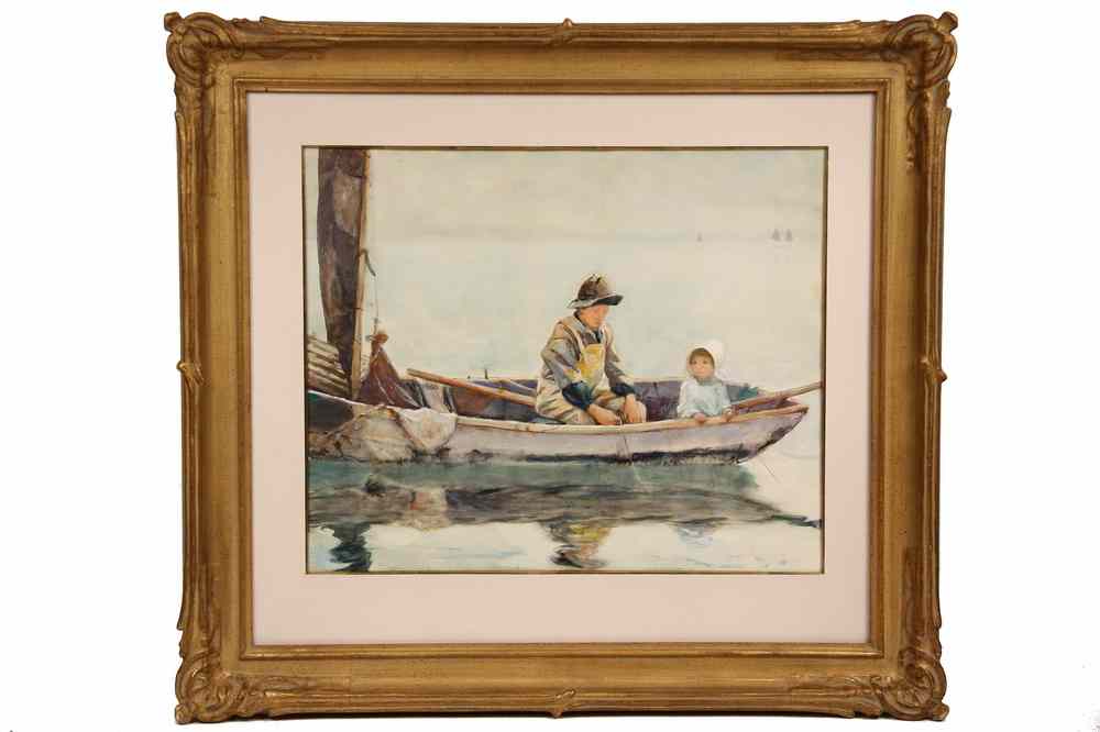 Appraisal: WATERCOLOR - 'Lobsterman Teaching His Daughter to Pull Trap from