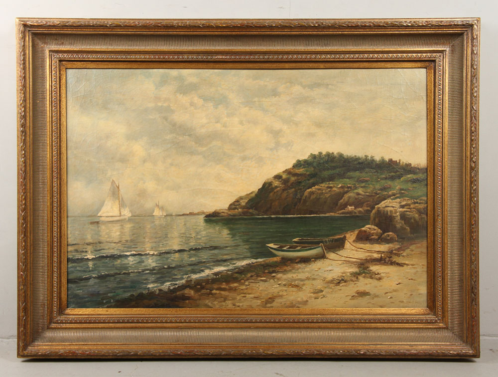 Appraisal: - New England Seashore with Sailboats O P Painting of