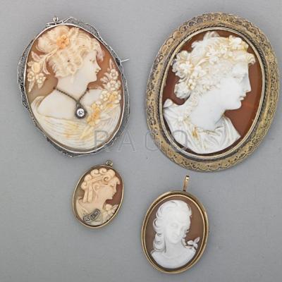 Appraisal: FOUR CAMEOS th- th C Includes k gold silver laminated