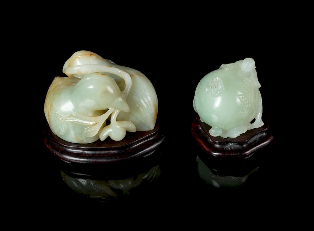 Appraisal: Two Chinese Celadon Jade Figural Groups Larger length in cm