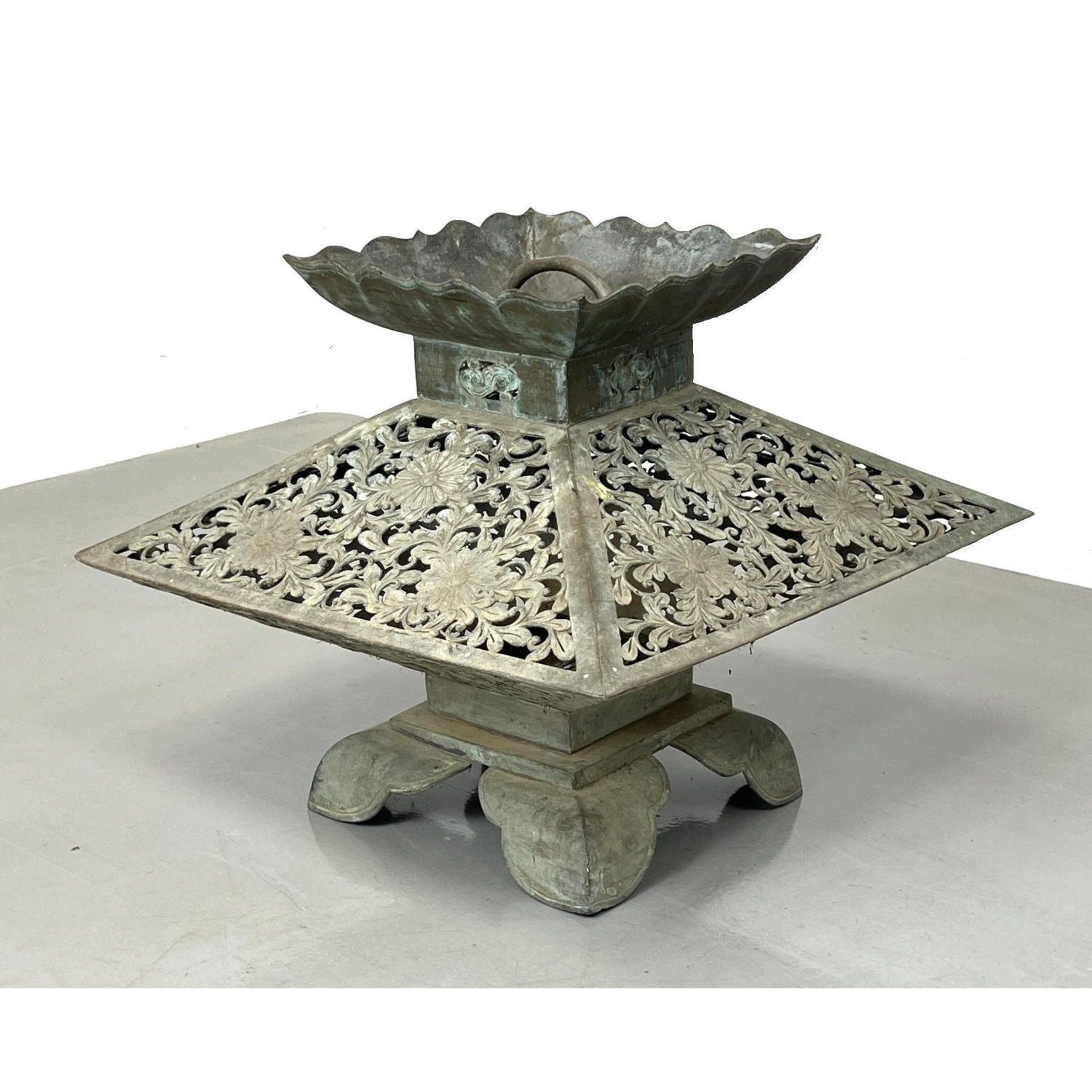 Appraisal: Large inch Pierced Brass Asian Lantern incense burner Top has