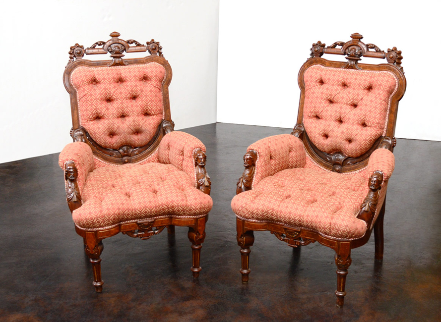 Appraisal: PAIR OF IMPORTANT JOHN JELLIFF VICTORIAN ARM CHAIRS High Victorian