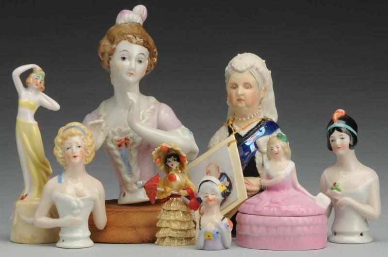 Appraisal: Lot of German Half Dolls and Novelties Large lady with