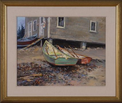 Appraisal: WARD MANN - FISH BEACH Oil on artistboard x in