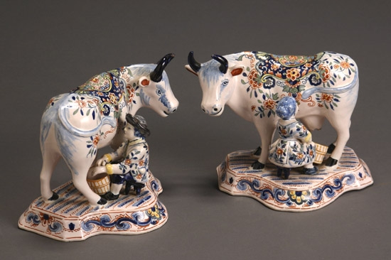 Appraisal: Pair of Delft Polychrome Milking Groups Late th-Early th Century