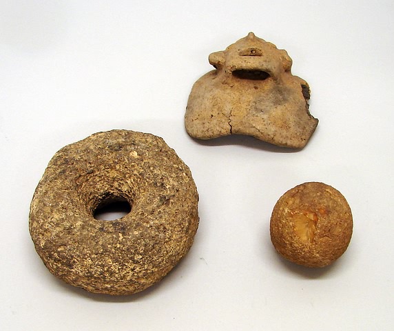 Appraisal: Group includes Mound ware face fragment and unidentified stone ring