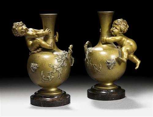 Appraisal: PAIR OF ORNAMENTAL VASES AUX ENFANTS Napol on III signed