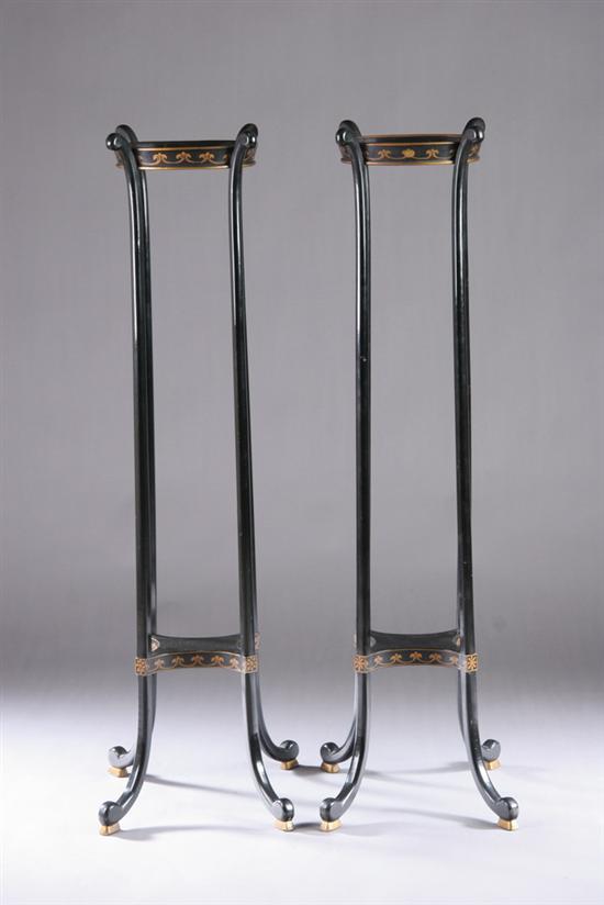 Appraisal: PAIR REGENCY STYLE BLACK LACQUERED FERNERY STANDS late th century