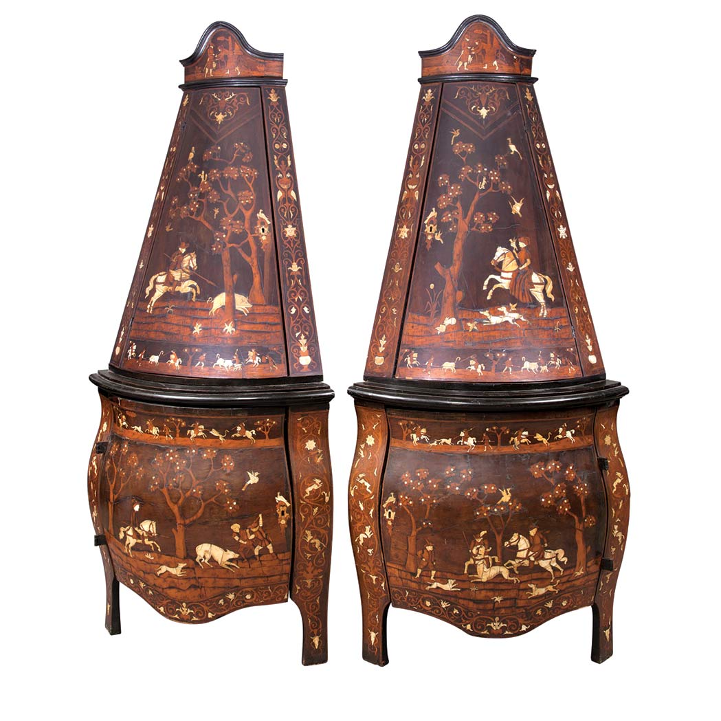 Appraisal: Pair of Italian Rococo Bone Inlaid Walnut Olivewood and Marquetry