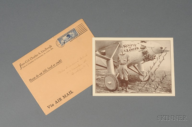 Appraisal: Charles A Lindbergh Portrait Print and Envelope with original cent