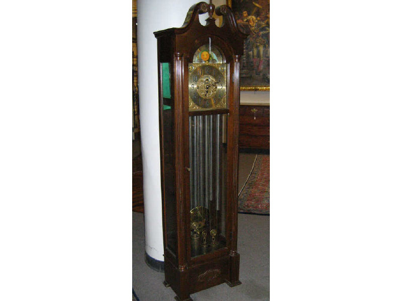 Appraisal: HERSCHEDE CHIMING GRANDFATHER CLOCK Mahogany case with broken swan neck