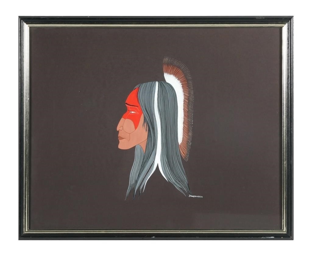 Appraisal: Portrait of a Native American tempera colored paper signed Standing