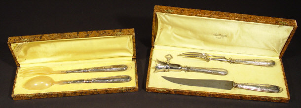 Appraisal: Cased three piece French silver metal handled carving set and