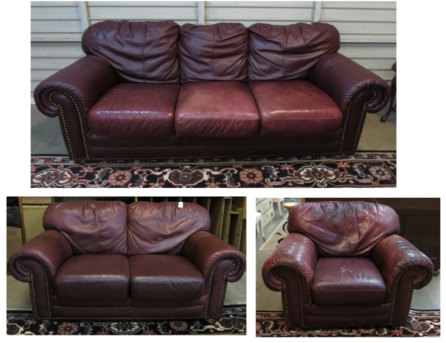 Appraisal: THREE-PIECE BURGUNDY LEATHER SEATING FURNITURE SET made by Chateau D'Ax