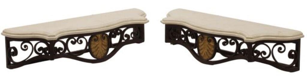 Appraisal: pair Marble-top wrought iron wall-mounted consoles brackets approx h l