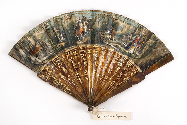 Appraisal: PAPER AND SHELL FOLDING FAN Spanish th CenturyDouble-sided paper leaf