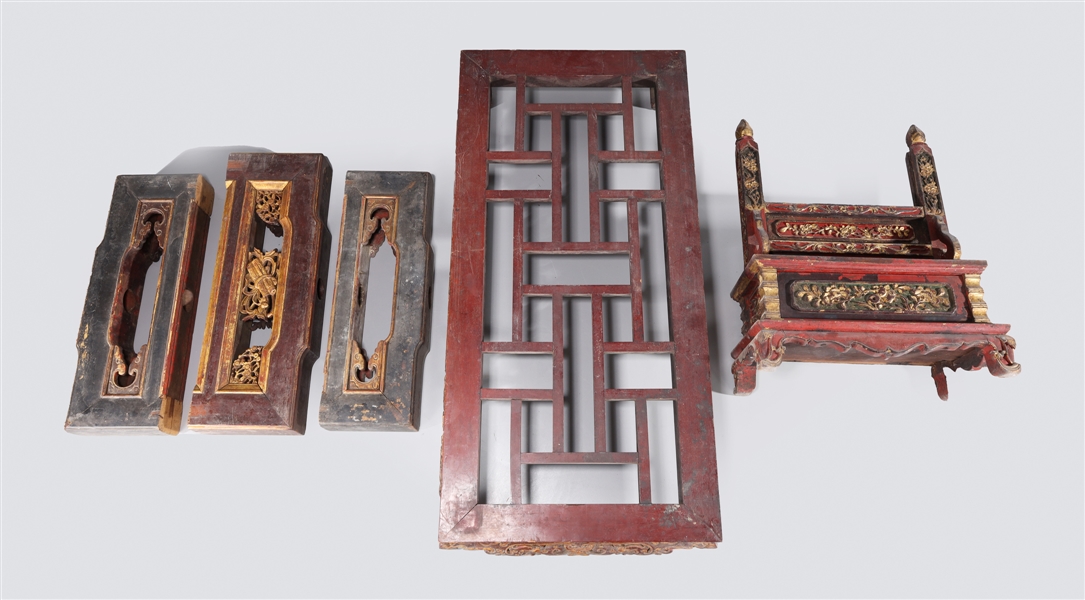 Appraisal: Group of five various antique Chinese wood objects including lacquer