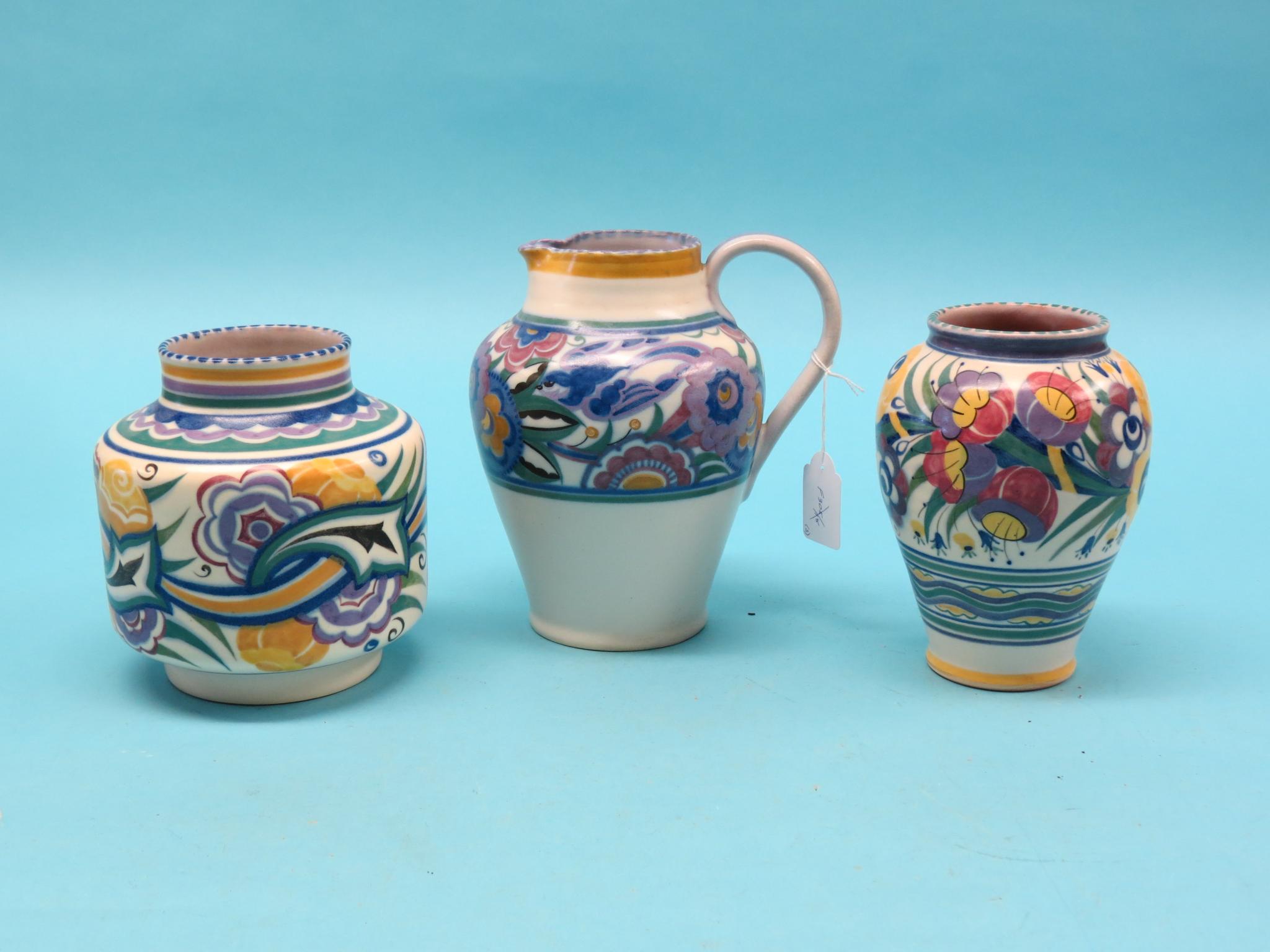 Appraisal: Carter Stabler Adams Poole jug and two vases bright 's