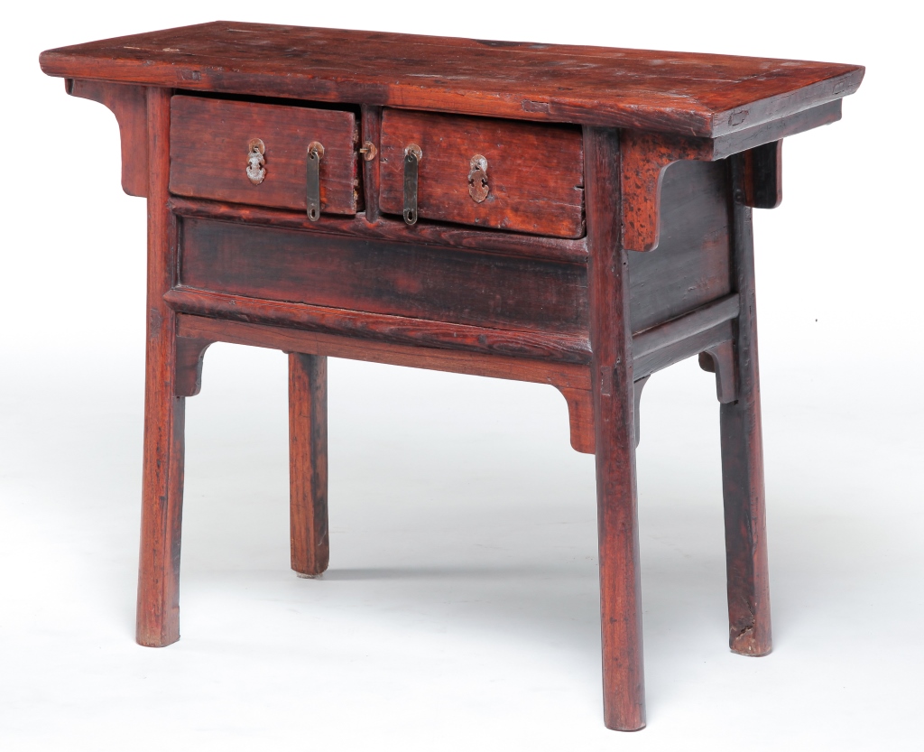 Appraisal: CHINESE TABLE Late th century elm Mortised construction with splayed